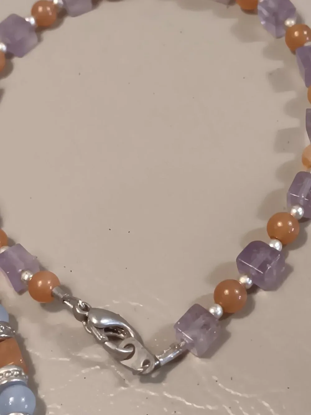 Lot of 3 stone bead bracelets pale blue light orange purple tones